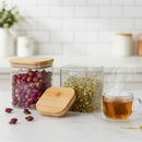 Kit Potes de vidro com tampa de bambu hermética - EcoGlass - 450 ml - Promoça